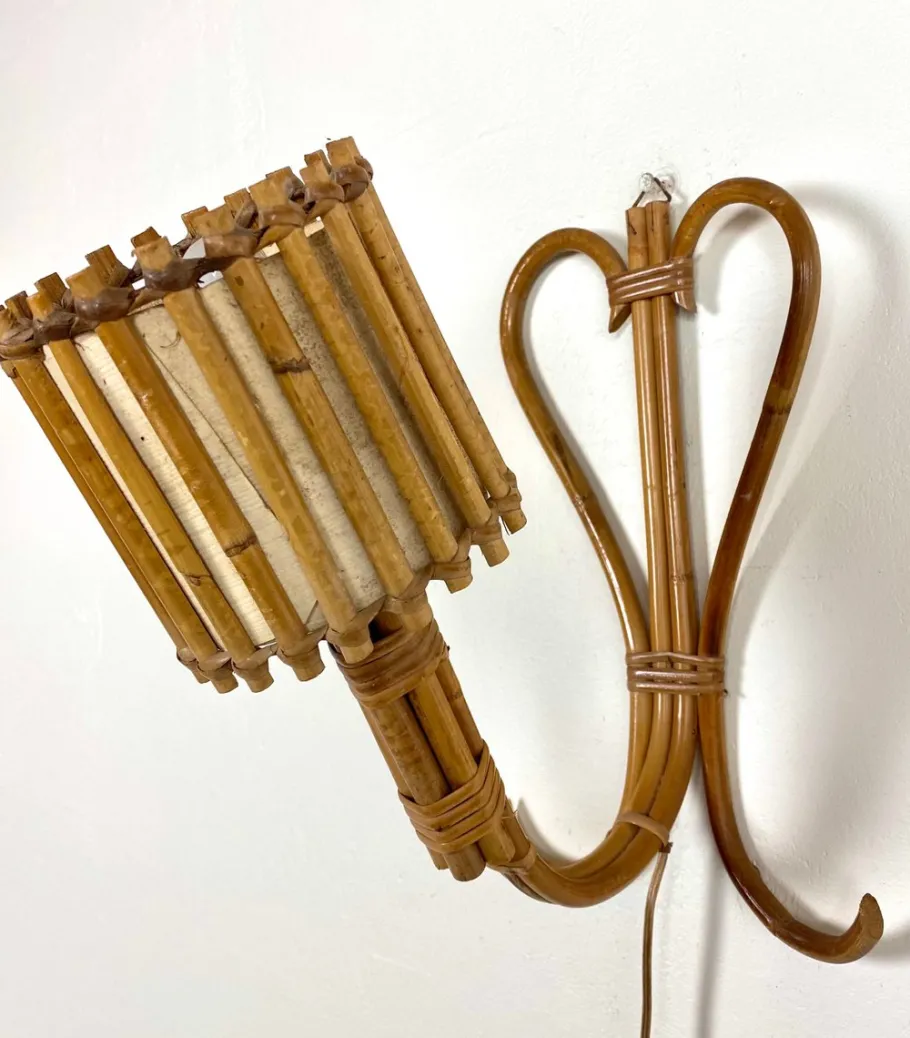Clearance Pamono Mid-Century French Wall Lamp in Rattan by Louis Sognot