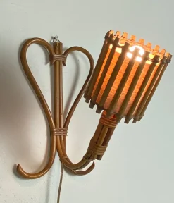 Clearance Pamono Mid-Century French Wall Lamp in Rattan by Louis Sognot