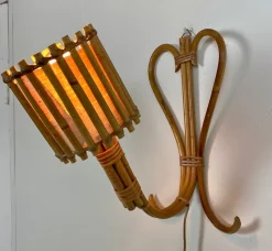 Clearance Pamono Mid-Century French Wall Lamp in Rattan by Louis Sognot