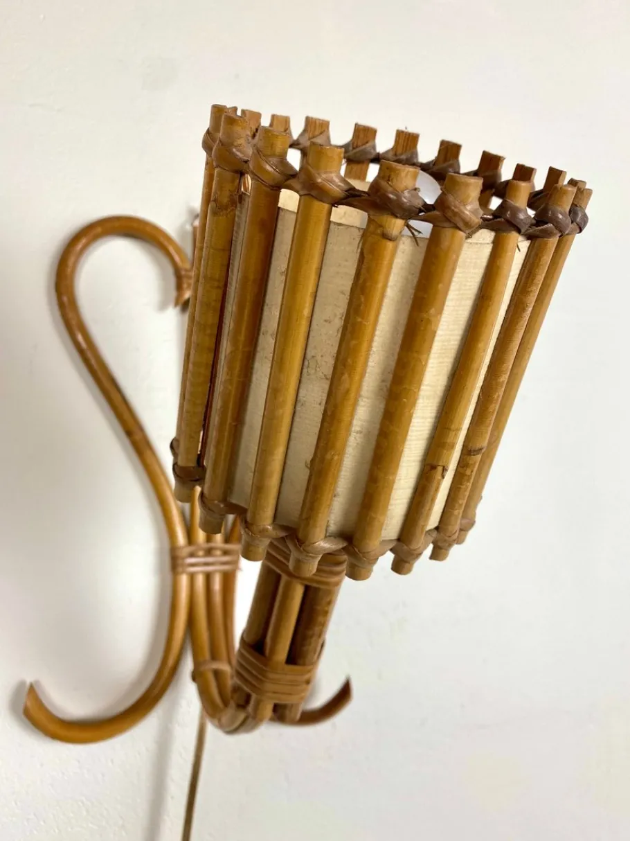 Clearance Pamono Mid-Century French Wall Lamp in Rattan by Louis Sognot