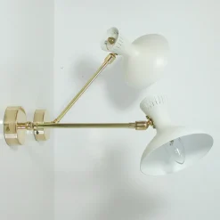 Clearance Pamono Mid-Century French White Brass Articulating Potence Sconces, 1950s, Set of 2