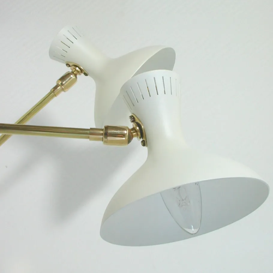 Clearance Pamono Mid-Century French White Brass Articulating Potence Sconces, 1950s, Set of 2