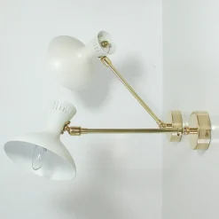 Clearance Pamono Mid-Century French White Brass Articulating Potence Sconces, 1950s, Set of 2