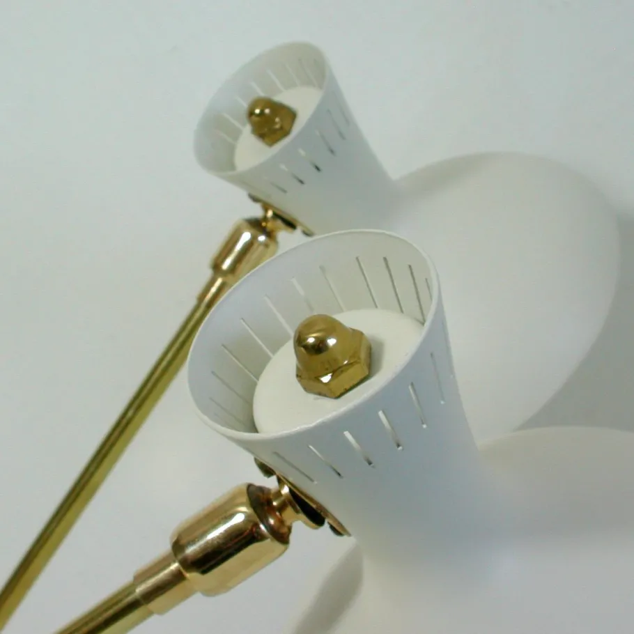 Clearance Pamono Mid-Century French White Brass Articulating Potence Sconces, 1950s, Set of 2