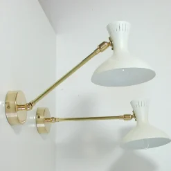 Clearance Pamono Mid-Century French White Brass Articulating Potence Sconces, 1950s, Set of 2
