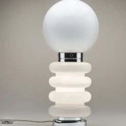 Discount Pamono Mid-Century Frosted Glass and Chrome Table Lamp attributed to Carlo Nason for JBS, 1960s