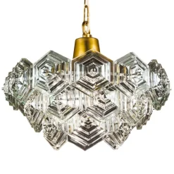 Clearance Pamono Mid-Century German Chandelier with Hexagonal Glass Prisms by Veb Ebersbach, 1960s