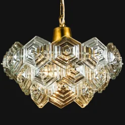 Clearance Pamono Mid-Century German Chandelier with Hexagonal Glass Prisms by Veb Ebersbach, 1960s