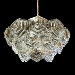 Clearance Pamono Mid-Century German Chandelier with Hexagonal Glass Prisms by Veb Ebersbach, 1960s