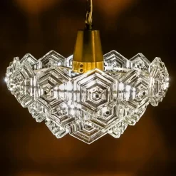 Clearance Pamono Mid-Century German Chandelier with Hexagonal Glass Prisms by Veb Ebersbach, 1960s