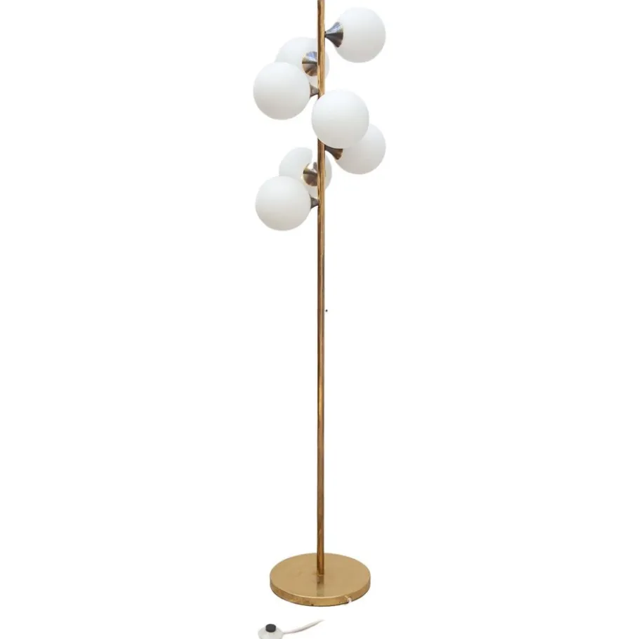 New Pamono Mid-Century German Opaline Globe Floor Lamp in Brass from Kaiser, 1959