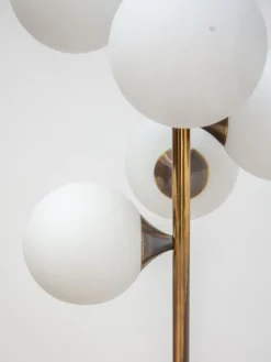 New Pamono Mid-Century German Opaline Globe Floor Lamp in Brass from Kaiser, 1959