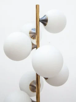 New Pamono Mid-Century German Opaline Globe Floor Lamp in Brass from Kaiser, 1959
