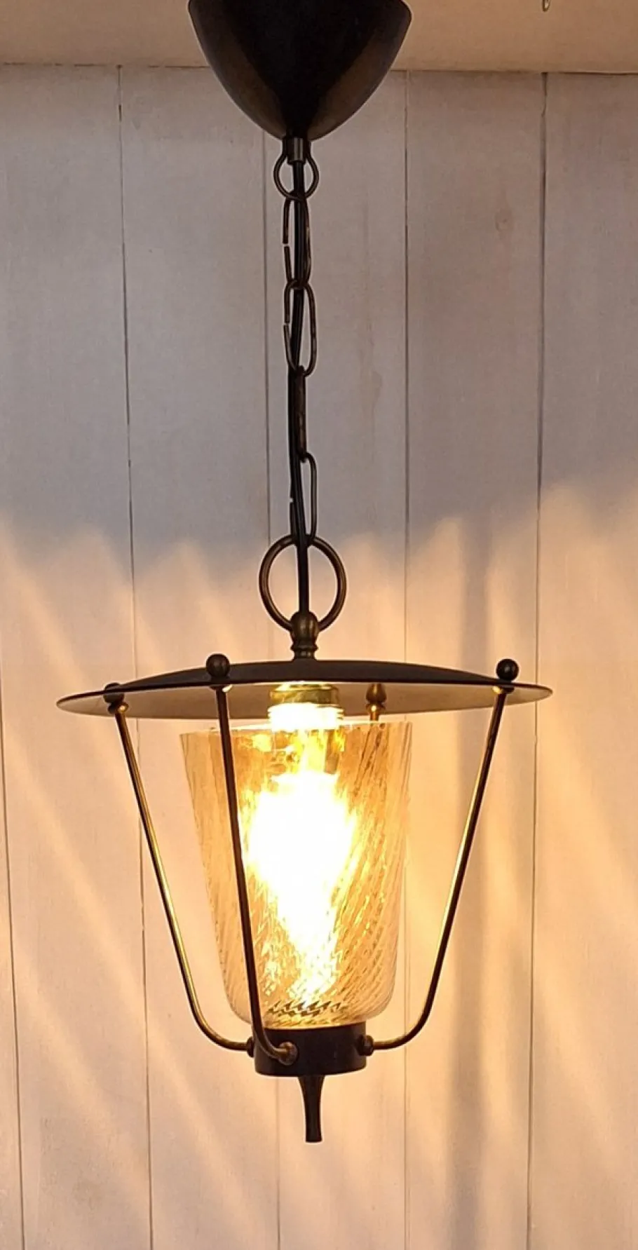 New Pamono Mid-Century German Pendant Lamp in Black Metal with Brass Brackets, 1960s