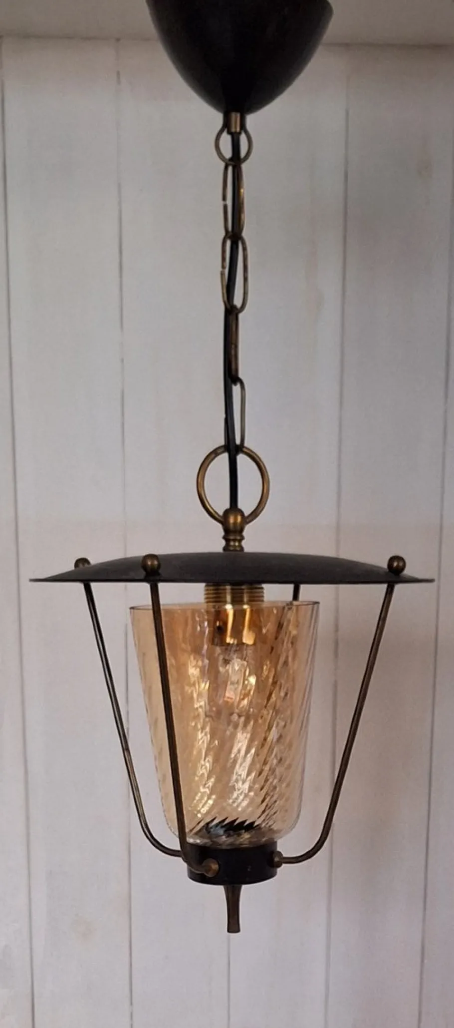 New Pamono Mid-Century German Pendant Lamp in Black Metal with Brass Brackets, 1960s