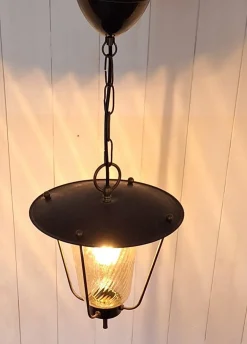 New Pamono Mid-Century German Pendant Lamp in Black Metal with Brass Brackets, 1960s