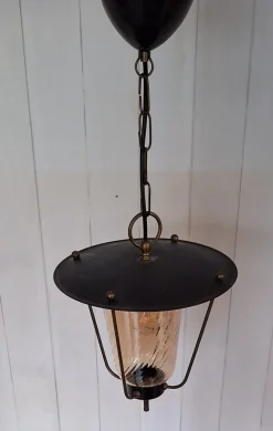 New Pamono Mid-Century German Pendant Lamp in Black Metal with Brass Brackets, 1960s