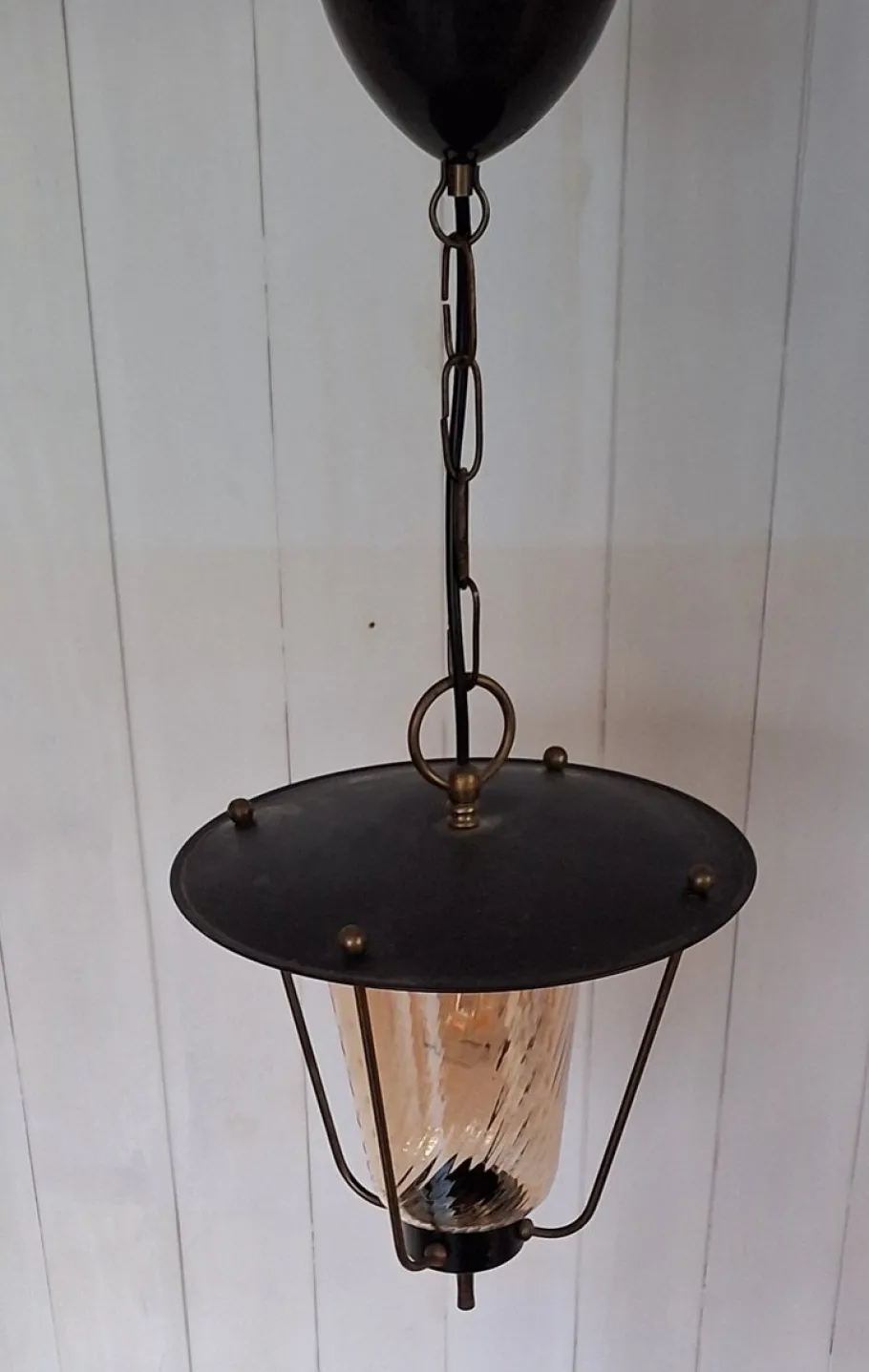New Pamono Mid-Century German Pendant Lamp in Black Metal with Brass Brackets, 1960s