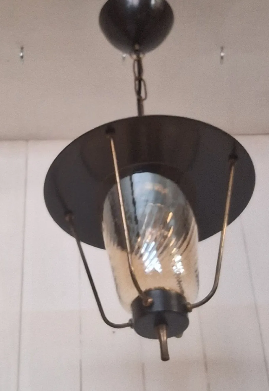 New Pamono Mid-Century German Pendant Lamp in Black Metal with Brass Brackets, 1960s