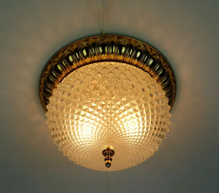 Clearance Pamono Mid-Century Glass & Aluminum Ceiling Lamp from Sölken Leuchten