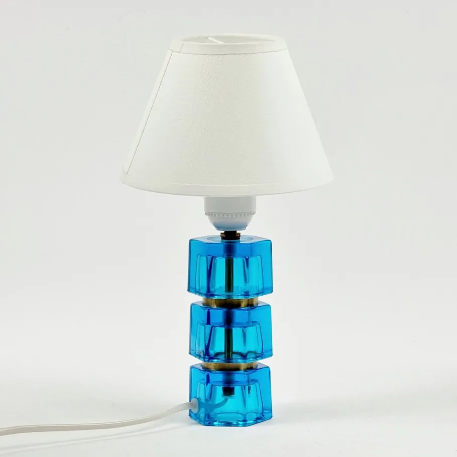 Outlet Pamono Mid-Century Glass and Brass Table Lamp attributed to Carl Fagerlund for Orrefors, Sweden, 1960s