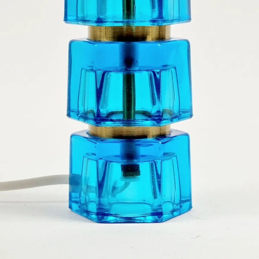 Outlet Pamono Mid-Century Glass and Brass Table Lamp attributed to Carl Fagerlund for Orrefors, Sweden, 1960s