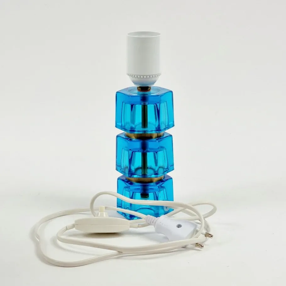 Outlet Pamono Mid-Century Glass and Brass Table Lamp attributed to Carl Fagerlund for Orrefors, Sweden, 1960s