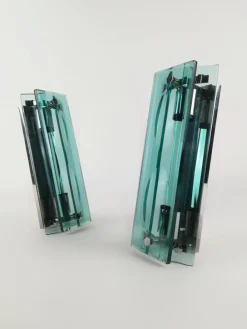 Sale Pamono Mid-Century Glass Sconces in the style of Fontana Arte, Italy, 1960, Set of 2