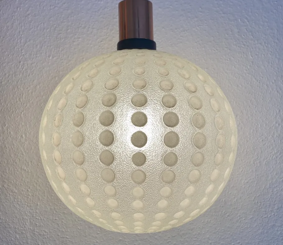 New Pamono Mid-Century Golf Ball-Shaped Glass Pendant Lamp, 1960s