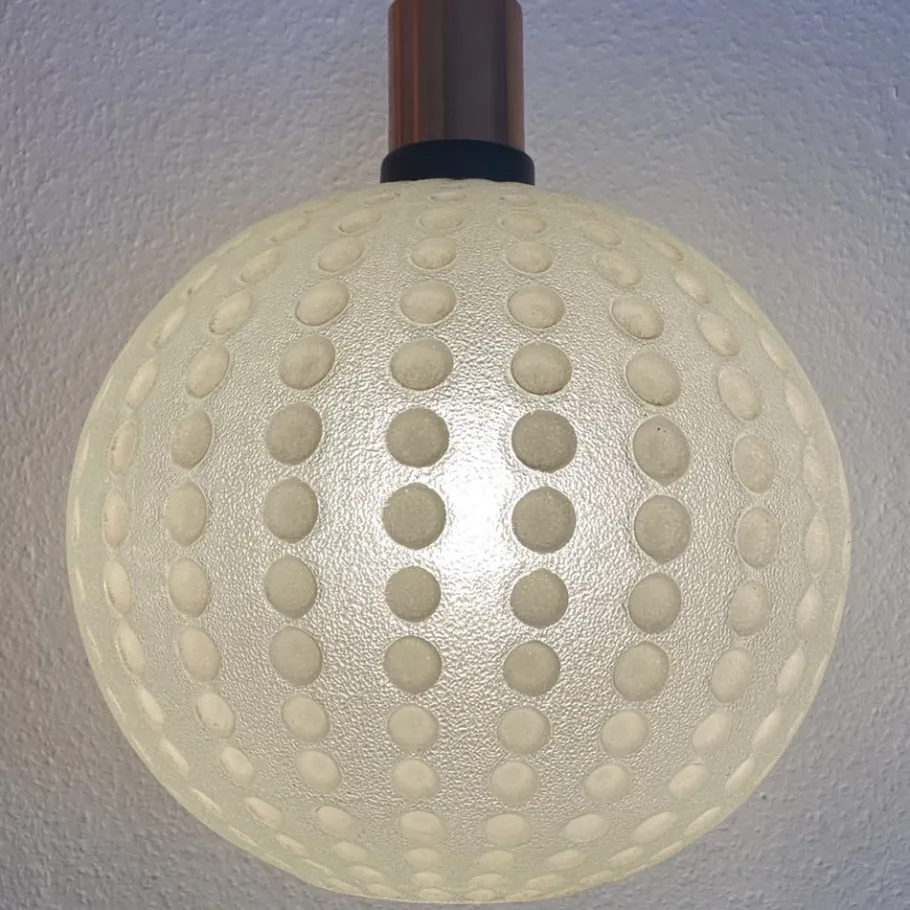 New Pamono Mid-Century Golf Ball-Shaped Glass Pendant Lamp, 1960s