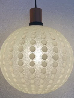 New Pamono Mid-Century Golf Ball-Shaped Glass Pendant Lamp, 1960s