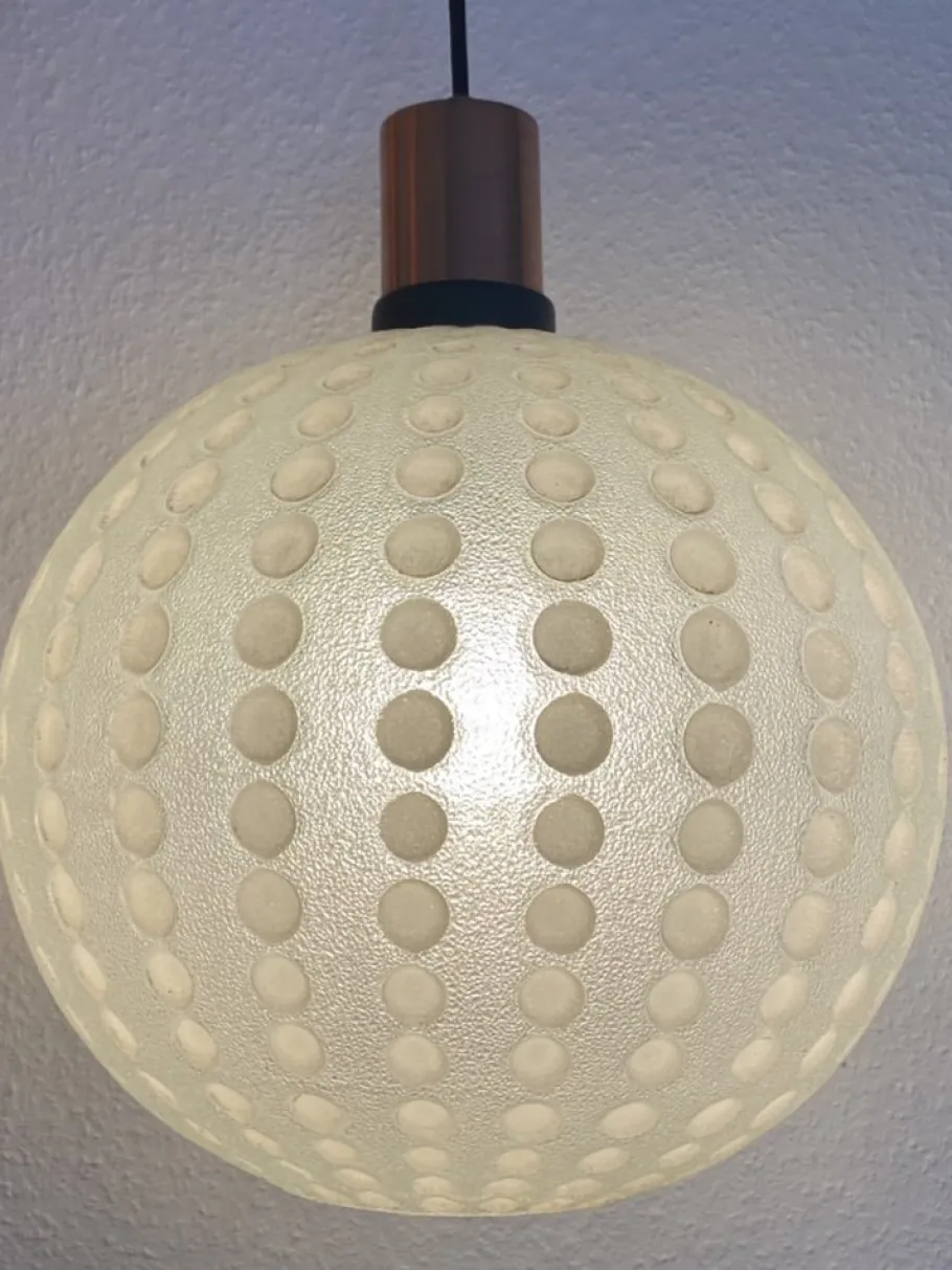 New Pamono Mid-Century Golf Ball-Shaped Glass Pendant Lamp, 1960s