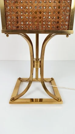 Clearance Pamono Mid-Century Hollywood Regency Brass and Cane Webbing Table Lamp, 1970s