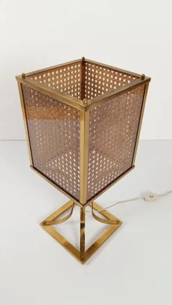 Clearance Pamono Mid-Century Hollywood Regency Brass and Cane Webbing Table Lamp, 1970s