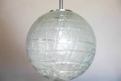Sale Pamono Mid-Century Ice Glass Globe Pendant Lamp from Doria Leuchten, Germany, 1970s