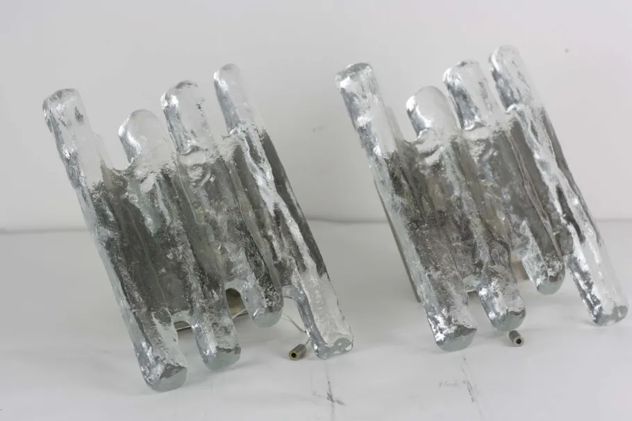 Clearance Pamono Mid-Century Ice Glass Wall Lights by J. T. Kalmar for Kalmar Franken KG, 1960s, Set of 2