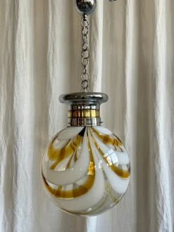 Sale Pamono Mid-Century Italian Amber and White Swirl Murano Glass Globe Pendant, 1960s