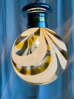 Sale Pamono Mid-Century Italian Amber and White Swirl Murano Glass Globe Pendant, 1960s