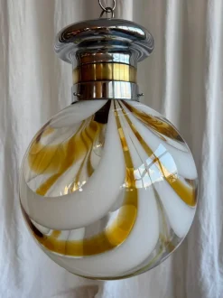 Sale Pamono Mid-Century Italian Amber and White Swirl Murano Glass Globe Pendant, 1960s