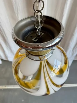 Sale Pamono Mid-Century Italian Amber and White Swirl Murano Glass Globe Pendant, 1960s