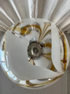 Sale Pamono Mid-Century Italian Amber and White Swirl Murano Glass Globe Pendant, 1960s