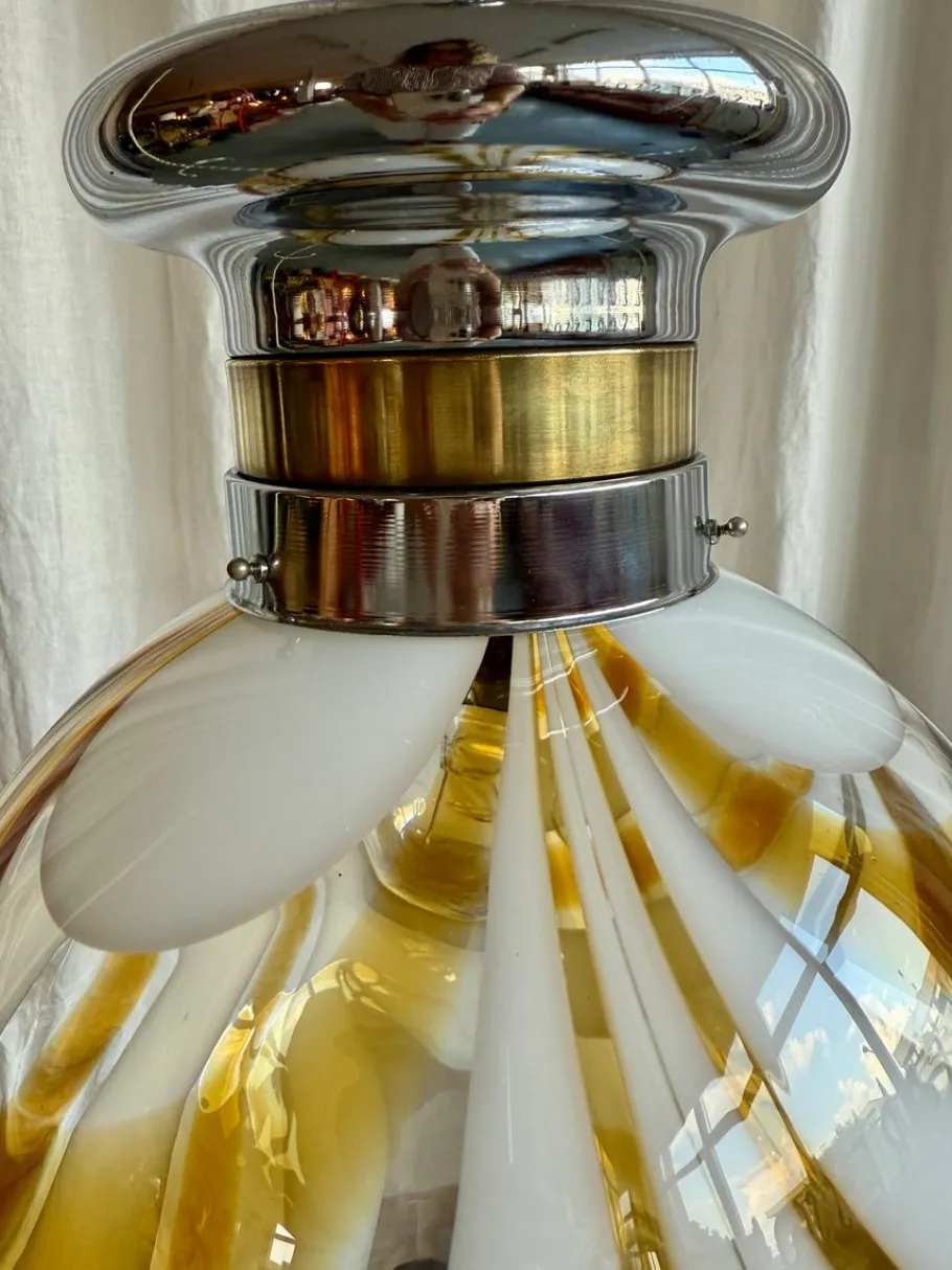 Sale Pamono Mid-Century Italian Amber and White Swirl Murano Glass Globe Pendant, 1960s