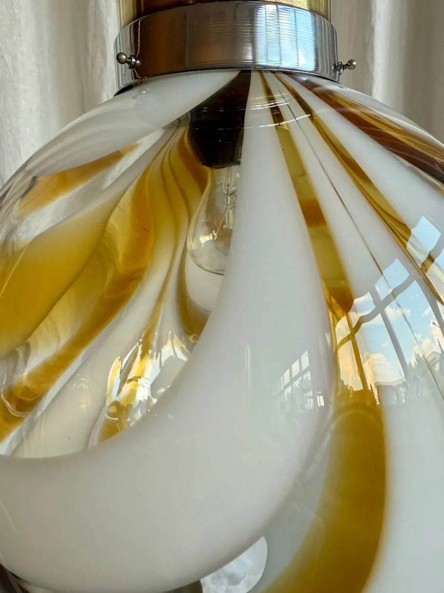 Sale Pamono Mid-Century Italian Amber and White Swirl Murano Glass Globe Pendant, 1960s