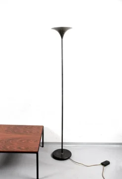 Sale Pamono Mid-Century Italian Black Aluminum Tulip Floor Lamp with Gold Finishes, 1970s