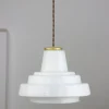 New Pamono Mid-Century Italian Brass and Opaline Pendant Lamp