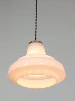 New Pamono Mid-Century Italian Brass and Opaline Pendant Lamp