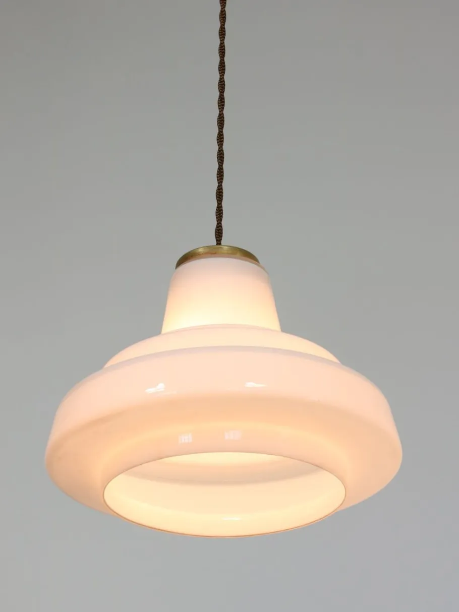 New Pamono Mid-Century Italian Brass and Opaline Pendant Lamp