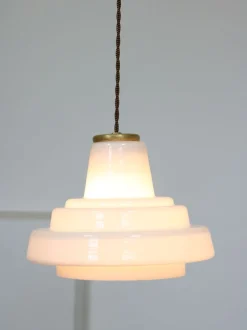 New Pamono Mid-Century Italian Brass and Opaline Pendant Lamp