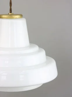 New Pamono Mid-Century Italian Brass and Opaline Pendant Lamp