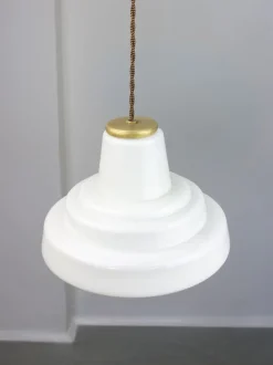 New Pamono Mid-Century Italian Brass and Opaline Pendant Lamp